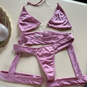 Pink Small 3 Piece Exotic Dancewear Set